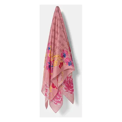 Guess chusta jedwabna FOULARD kolor różowy wzorzysta AW5272 SIL13