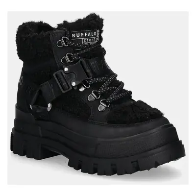 Buffalo botki Aspha Com Mid Warm damskie kolor czarny na płaskim obcasie ocieplone 1622328-BLK