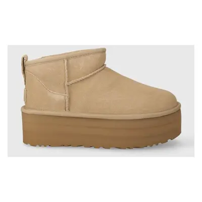 UGG śniegowce zamszowe Classic Ultra Mini Platform kolor beżowy 1135092