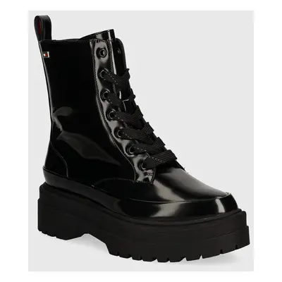 Tommy Hilfiger botki FLAG RAIN LACE UP BOOT damskie kolor czarny na platformie FW0FW07953