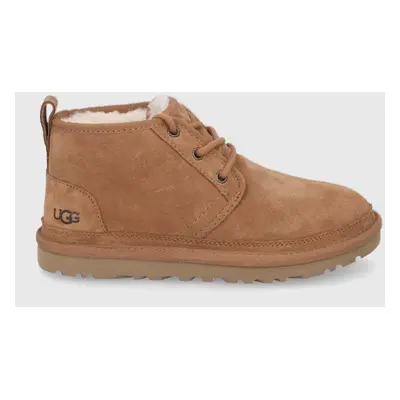 UGG Buty zamszowe Neumel damskie kolor brązowy na płaskim obcasie ocieplone 1094269.CHE