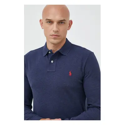 Polo Ralph Lauren longsleeve bawełniany kolor granatowy gładki