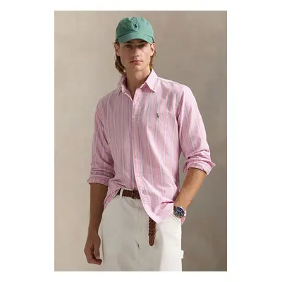 Polo Ralph Lauren koszula bawełniana męska kolor różowy regular z kołnierzykiem button-down 7109