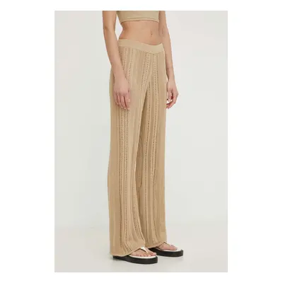 By Malene Birger spodnie damskie kolor beżowy szerokie high waist