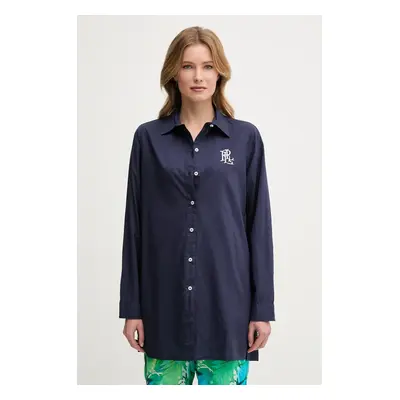 Lauren Ralph Lauren koszula bawełniana damska kolor granatowy relaxed z kołnierzykiem klasycznym