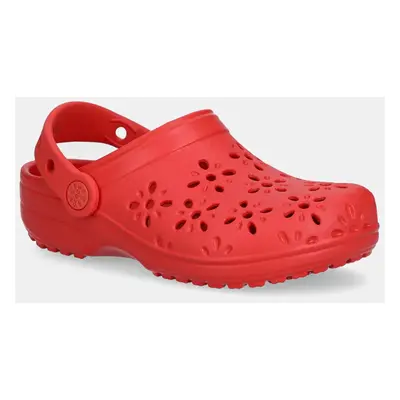 Crocs klapki CLASSIC FLORAL CUT OUT CLOG KIDS kolor czerwony 210943
