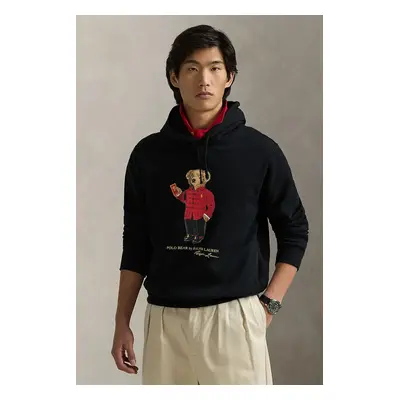 Polo Ralph Lauren bluza bawełniana męska kolor czarny z kapturem z nadrukiem 710962139