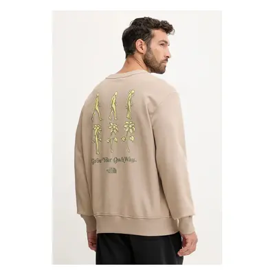 The North Face bluza bawełniana Connect Relaxed męska kolor brązowy z nadrukiem NF0A8E3ZBOX1