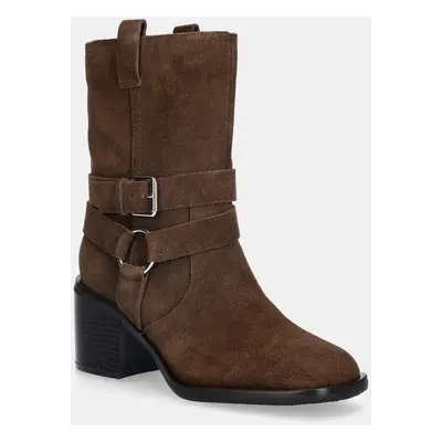 Aldo botki zamszowe MAGNOLYA damskie kolor brązowy na słupku 14147001