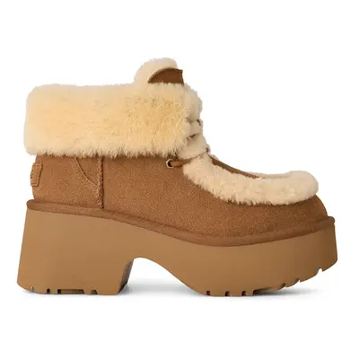 UGG botki zamszowe Esmee Lace Up kolor brązowy na słupku ocieplone 1171532.CHE