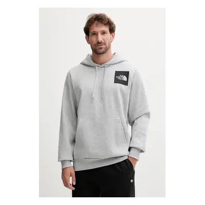 The North Face bluza Fine męska kolor szary z kapturem z nadrukiem NF0A89EUDYX1