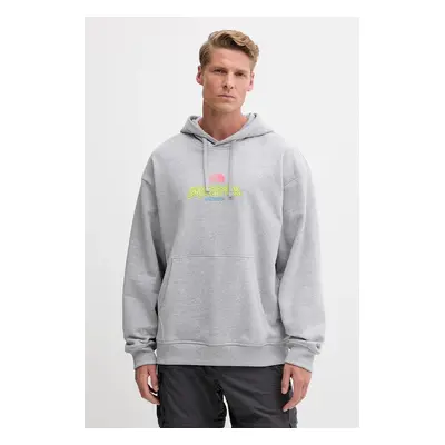 The North Face bluza Expedition Celebration męska kolor szary z kapturem z nadrukiem NF0A8E3FDYX