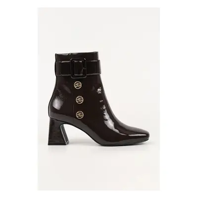 Karl Lagerfeld botki skórzane BEATA damskie kolor brązowy na słupku KL31455A