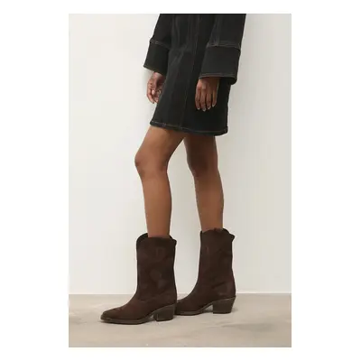 Answear.LAB botki zamszowe kolor brązowy na słupku