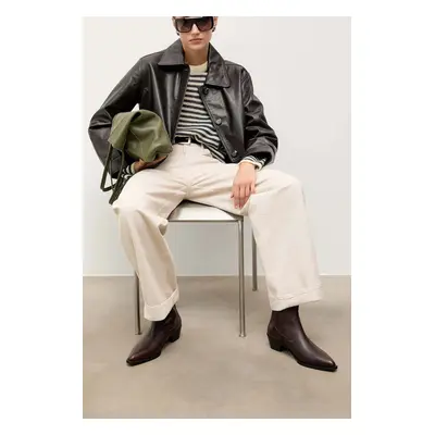 Answear.LAB botki skórzane kolor brązowy na słupku