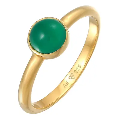 Elli PREMIUM Damski soliter Basic zielony agat w rodowanym srebrze 925 Sterling Silver Pierścion