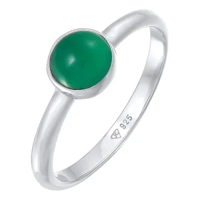 Elli PREMIUM Damski soliter Basic zielony agat w rodowanym srebrze 925 Sterling Silver Pierścion