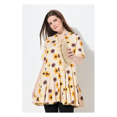 T-Shirt, kwiaty, tunikowy dekolt, rękaw 1/2, bawełna organiczna