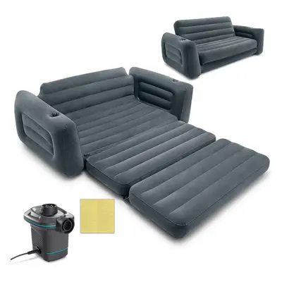 Sofa materac welurowy 2w1 + pompka Intex