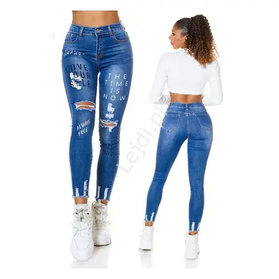 Niebieskie jeansy wyszczuplające, modne jeansy love your self 4804