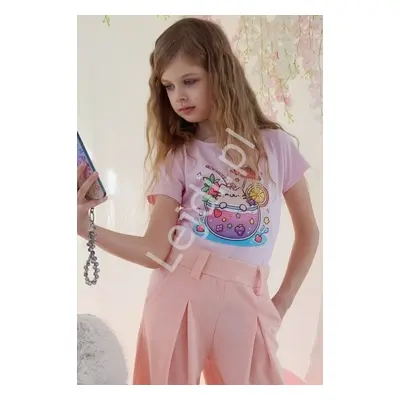 Bluzka z kotem Pusheen dla dziewczynki, pusheen w filiżance, owoce różowa
