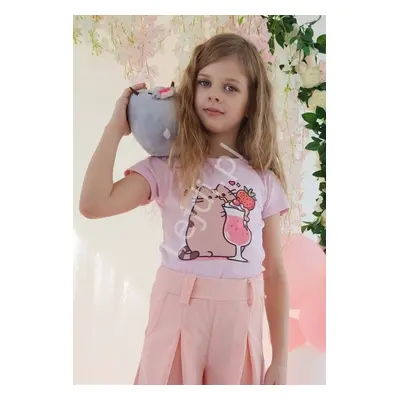 T-shirt z kotem, bluzka Pusheen , shake dla dziewczynki jasny róż