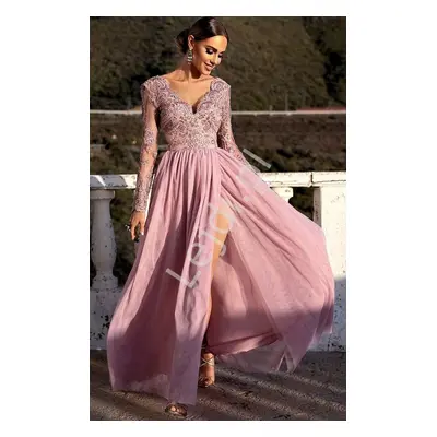 Długa tiulowa sukienka dla druhny, na studniówkę, na wesele, Adel brudny róż