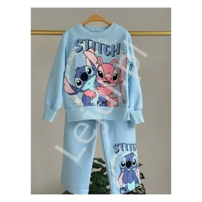 Bawełniany dres Stitch, bluza i spodnie z szerokimi nogawkami