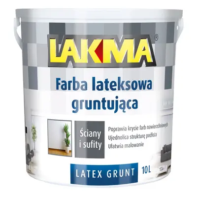 Farba lateksowa gruntująca Latex Grunt Lakma biała 10l