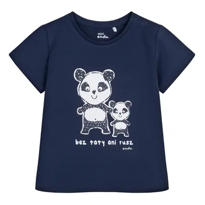 T-shirt dla dziecka do 2 lat, z misiami panda, granatowy