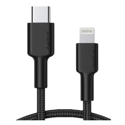 AUKEY CB-CL02 Black nylonowy kabel Lightning-USB C | USB Power Delivery USB-PD | 1.2m | certyfik