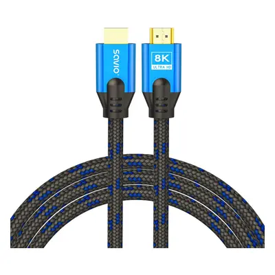 Savio Kabel HDMI (M) v2.1, 3m, 8K, miedź, niebiesko-czarny, złote końcówki, ethernet/3D, CL-143