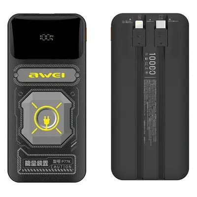 AWEI PowerBank 10000mAh 22,5W P77K wbudowane kable lightning USB-C wyjścia 1xUSB+2xUSB-C