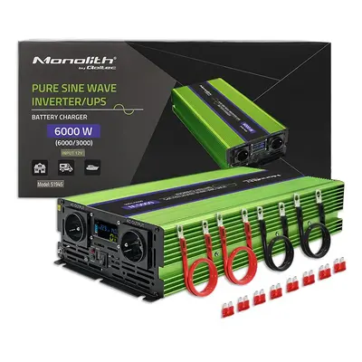 Qoltec Przetwornica napięcia Monolith | ładowanie baterii | UPS | 3000W | 6000W | 12V na 230V | 