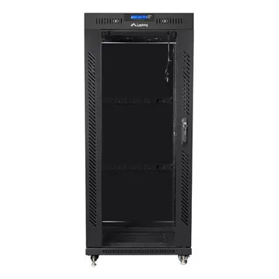 Lanberg Szafa instalacyjna rack stojąca 19 27U 600x600 czarna, drzwi szklane LCD (Flat pack)