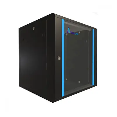 Extralink Szafka wisząca rack 12U 600x600 czarna szklane drzwi