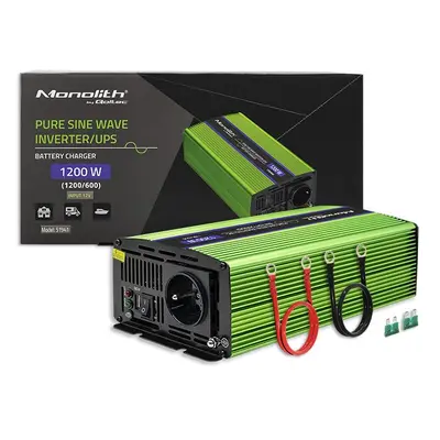 Qoltec Przetwornica napięcia Monilith | ładowanie baterii | UPS | 600W |1200W | 12V na 230V | Cz