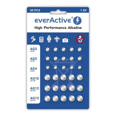 everActive Baterie alkaliczne mini AGMIX ZESTAW 30 szt. 10x LR41, 5x LR626,5x LR1130, 10x LR1154