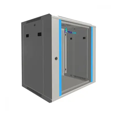 Extralink Szafka wisząca rack 12U 600x450 szara szklane drzwi