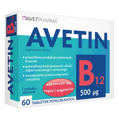 Suplement diety na odporność dla vegan Avet Pharma Avetin B12 500 µg