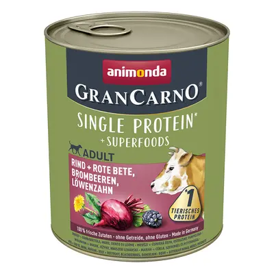 Megapakiet animonda GranCarno Adult Superfoods, 24 x 800 g - Wołowna, burak, jeżyna, mniszek lek