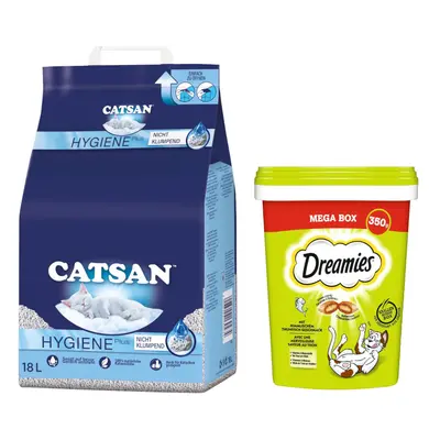 15% taniej! 18 l Catsan żwirek higieniczny + Dreamies Megatub przysmaki dla kota, 2 x 350 g - 18