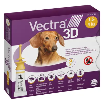 Vectra 3D dla psów, XS (1,5-4 kg), preparat na pchły, kleszcze, komary i moskity - 3 pipety x 0,