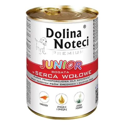 Megapakiet Dolina Noteci Premium Junior, 48 x 400 g - Serca wołowe