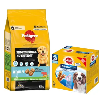 15% taniej! Pedigree: 12 kg Professional Nutrition + DentaStix, dla średnich psów, 1440 g, 56 sz