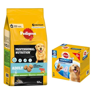 15% taniej! Pedigree: 12 kg Professional Nutrition + DentaStix, dla dużych psów, 2160 g, 56 szt.