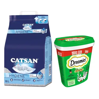 15% taniej! 18 l Catsan żwirek higieniczny + Dreamies Megatub przysmaki dla kota, 2 x 350 g - 18