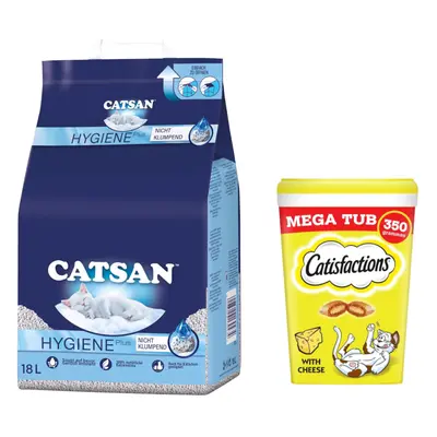 15% taniej! 18 l Catsan żwirek higieniczny + Dreamies Megatub przysmaki dla kota, 2 x 350 g - 18