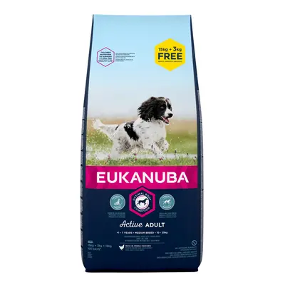 15 + 3 kg gratis! Eukanuba, karma sucha dla psa, 18 kg - Adult Medium Breed, kurczak