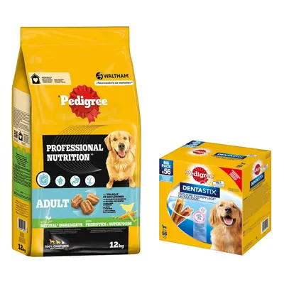 15% taniej! Pedigree: 12 kg Professional Nutrition + DentaStix, dla dużych psów, 2160 g, 56 szt.